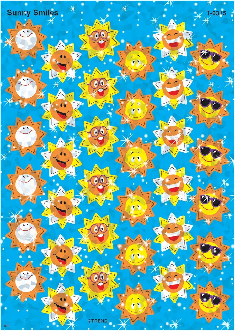 Sunny Smiles Sparkle Stickers® – 72 Count, Fun Glitter Reward Stickers